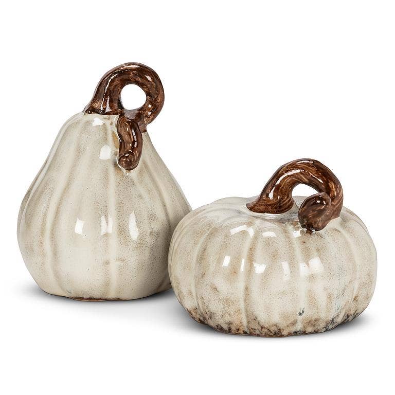 Ivory Mini Glazed Ceramic Pumpkin