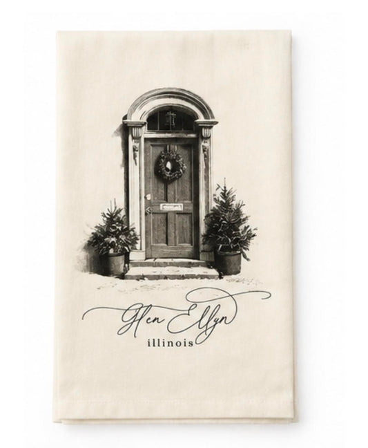 Holiday Door Tea Towel - Glen Ellyn