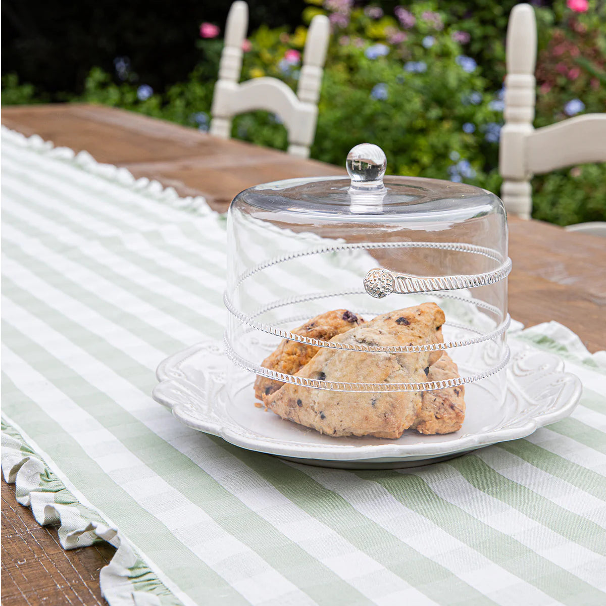 Juliska Gingham Ruffle Table Runner - Seagrass 18" x 90"