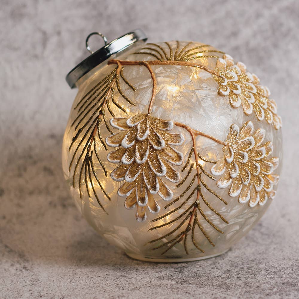 Pinecone Branch Glass Ornament LED