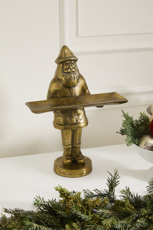 Antique Gold Santa Decorative Tray Stand | 16.5 Inch