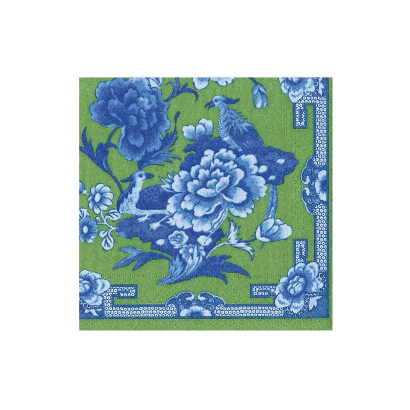 Caspari Green And Blue Plate Paper Cocktail Napkins - 20 Per Package - Marcel’s Culinary Experience