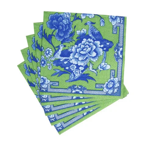 Caspari Green And Blue Plate Paper Luncheon Napkins - 20 Per Package