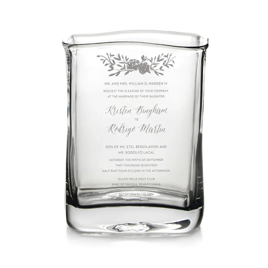 Simon Pearce Engraved Weston Vase - Large With Wedding Invitation