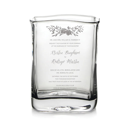Simon Pearce Engraved Weston Vase - Large With Wedding Invitation