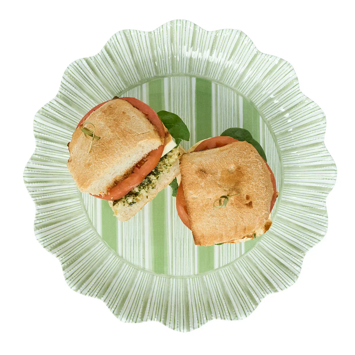 Juliska Cabana Stripe Melamine Dinner Plate Set/4 - Seagrass