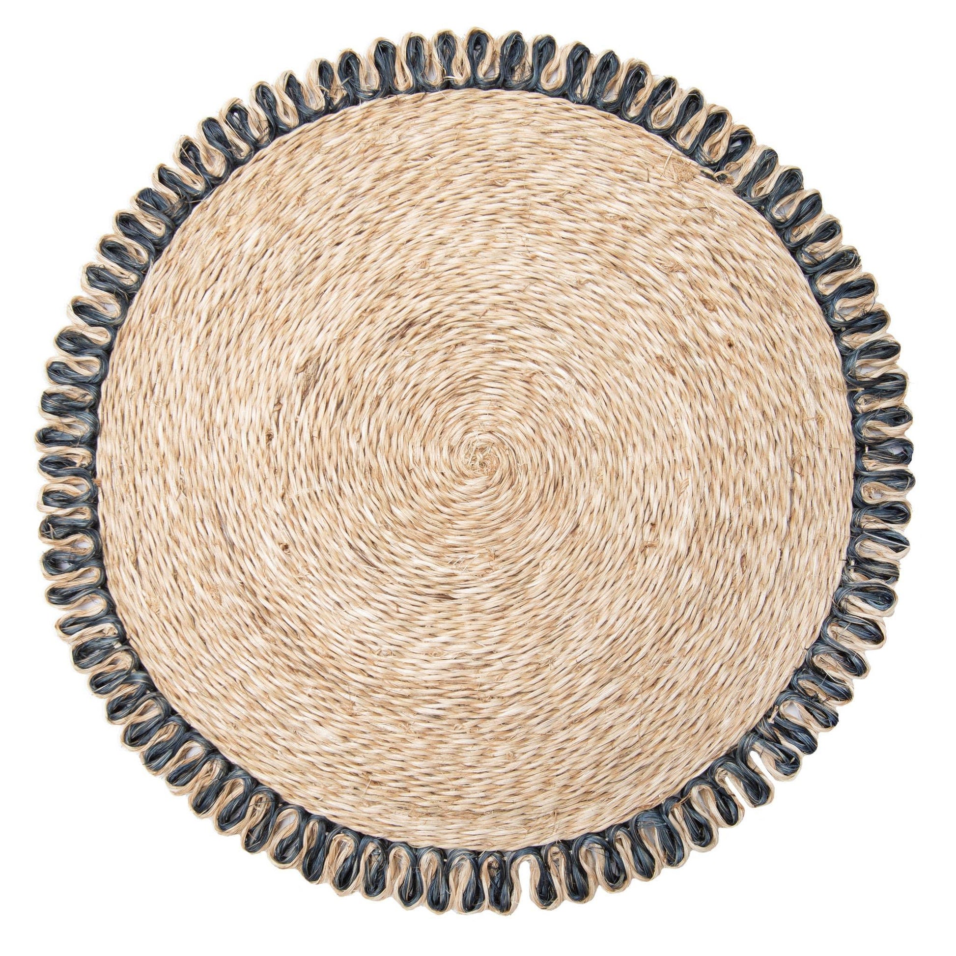 Couleur Nature Loopy Abaca Natural & Navy 15" Round - Set of 4 - Marcel’s Culinary Experience