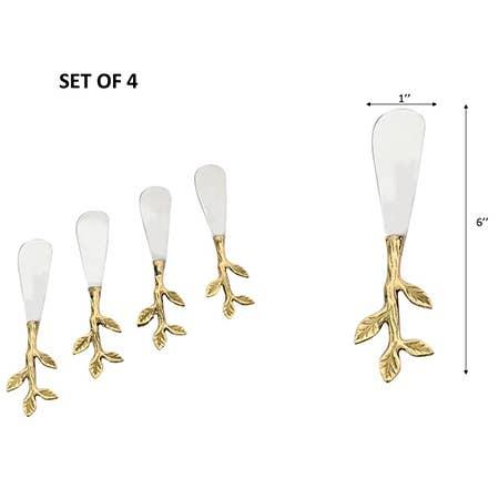 S.S. & Gold Leaf Bud Handle Spreaders, Set of 4 - Marcel’s Culinary Experience