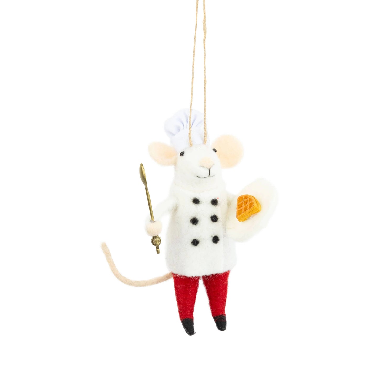 Felt mouse ornament,chef jacket,hat, a plate,waffle,5in - Marcel’s Culinary Experience