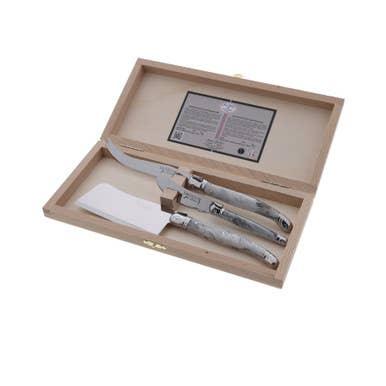 Jean Dubost Marble 3pc Cheese Set in Clasp Box - Marcel’s Culinary Experience