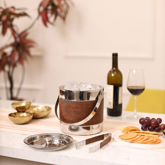 Stainless Steel Ice Bucket with Leather