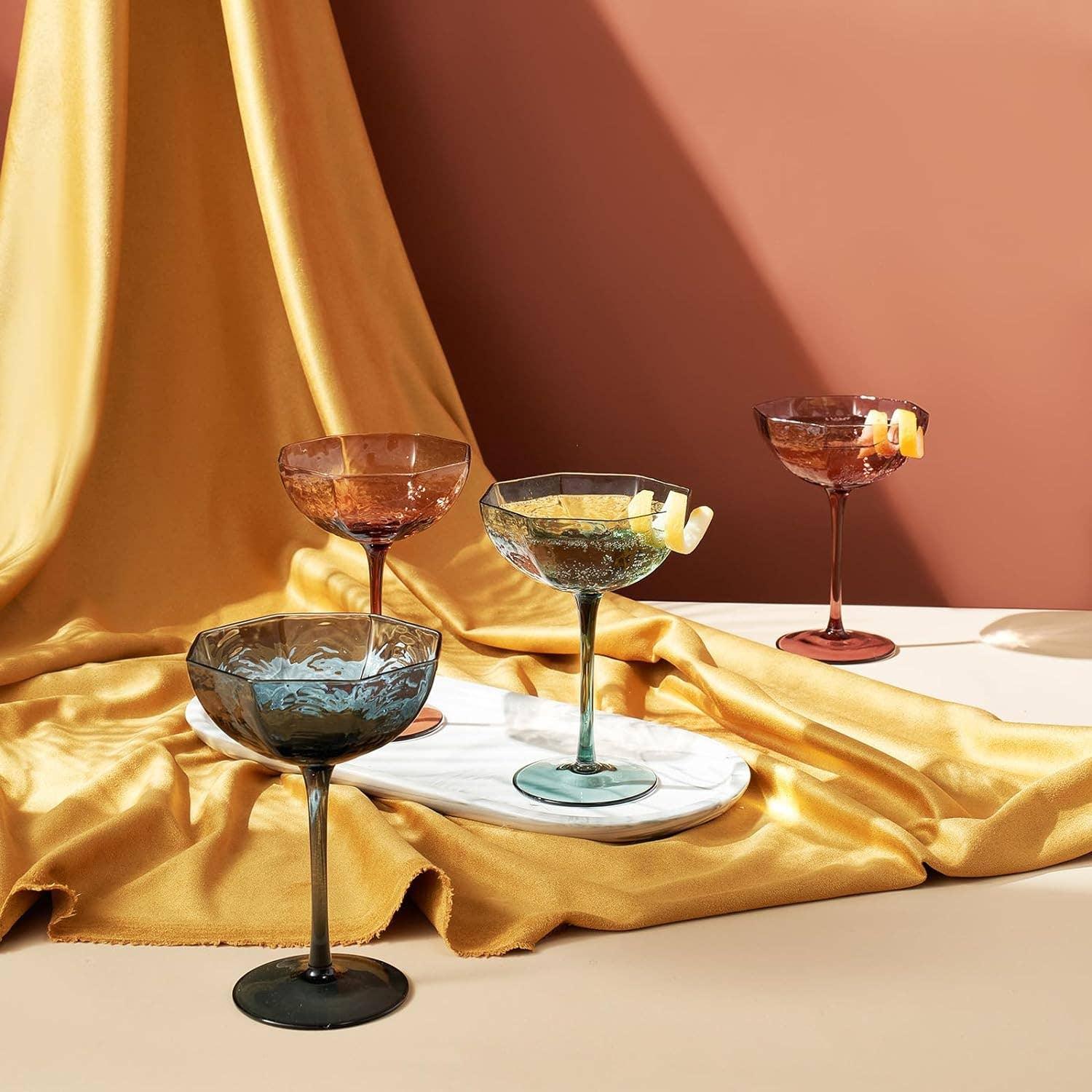 Cocktail, Martini & Champagne Luxury Angled Coupe Glasses 6 oz, Muted Colored - Marcel’s Culinary Experience