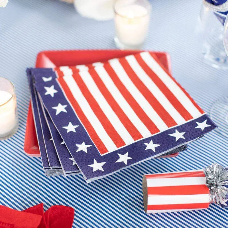 Caspari Red, White & Blue Paper Cocktail Napkins - 20 Per Package - Marcel’s Culinary Experience