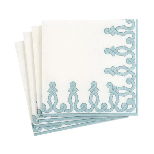 Caspari Dessin Passementerie Paper Linen Cocktail Napkins in Stone Blue - 15 Per Package - Marcel’s Culinary Experience