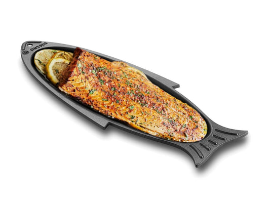Outset Cast Iron Fish Grill and Serving Pan, 19" x 7" x 1"