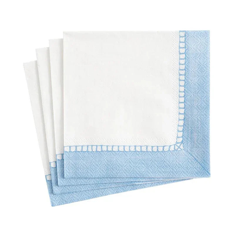 Caspari Linen Border Paper Cocktail Napkins in Light Blue - 20 Per Package - Marcel’s Culinary Experience