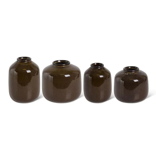 Dark Brown Glazed Short Ceramic Vase - Marcel’s Culinary Experience