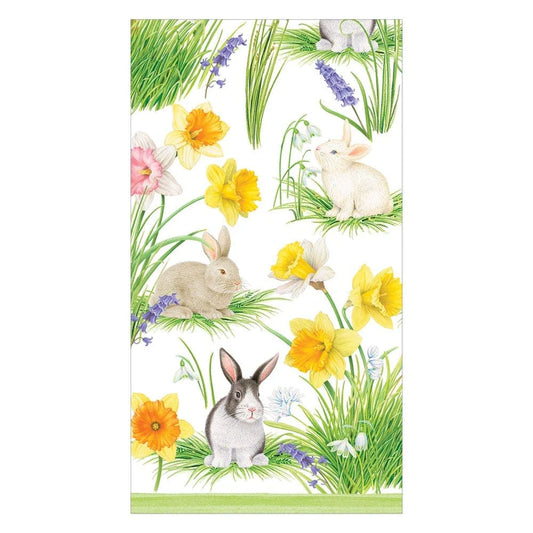 Caspari Bunnies And Daffodils Guest Towel Napkins - 15 Per Package