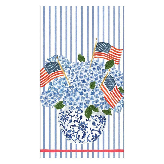 Caspari Flags and Hydrangeas Paper Guest Towel Napkins - 15 Per Package - Marcel’s Culinary Experience