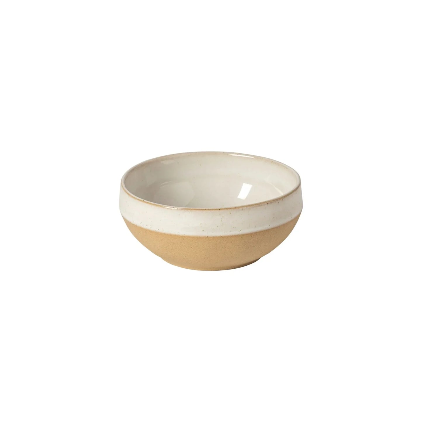 Beige and white ceramic bowl with a smooth glazed interior and matte exterior