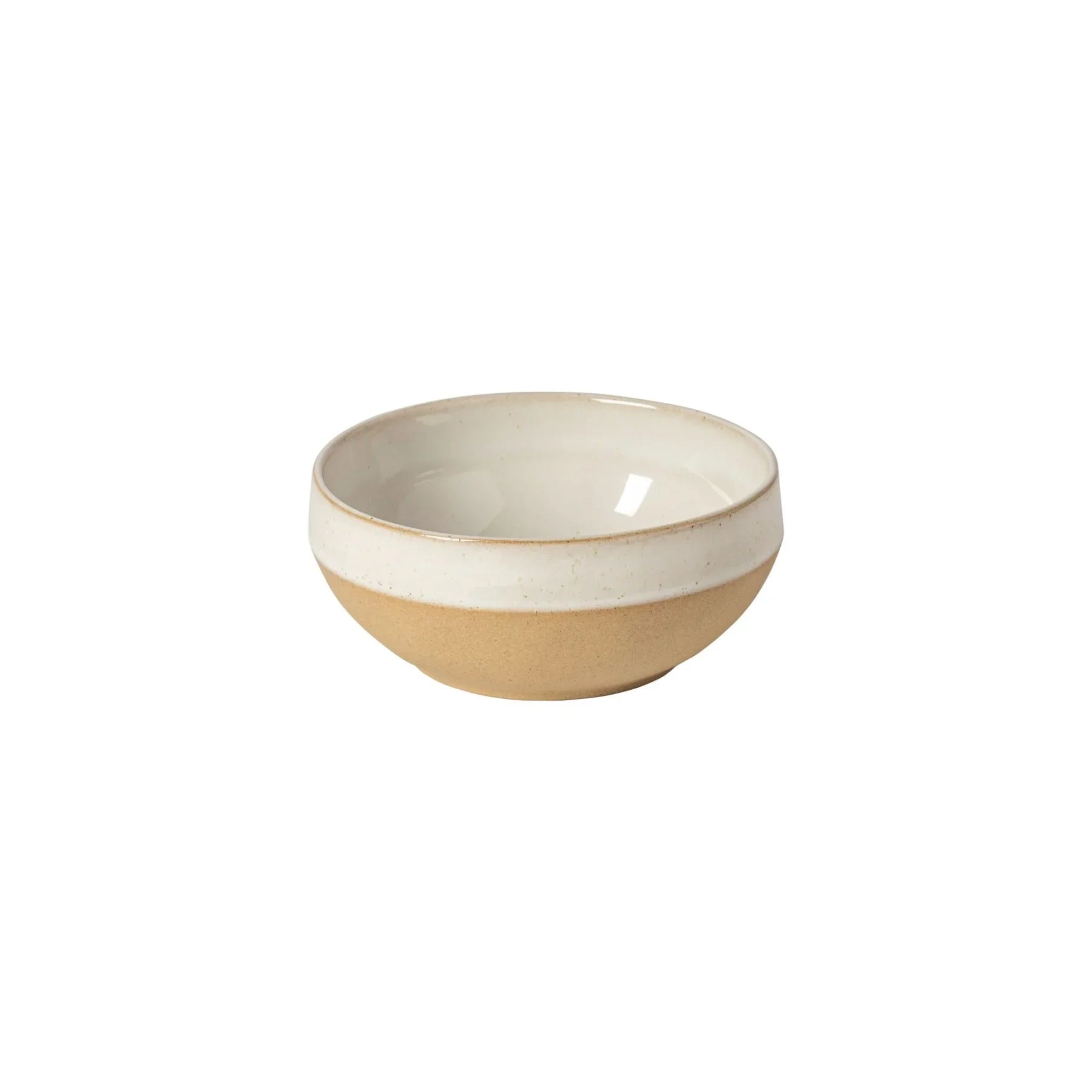 Beige and white ceramic bowl with a smooth glazed interior and matte exterior