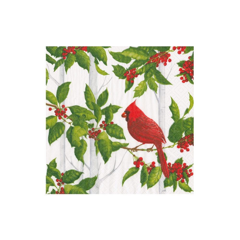Holly And Songbirds White & Silver Cocktail Napkins - 20 Per Package - Marcel’s Culinary Experience