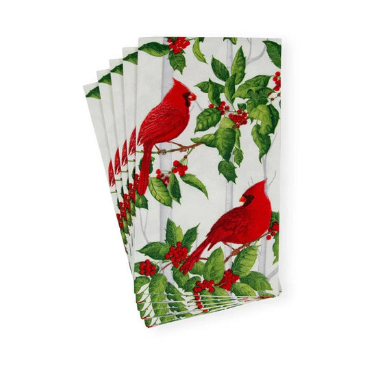 Holly And Songbirds White & Silver Guest Towel Napkins - 15 Per Package - Marcel’s Culinary Experience