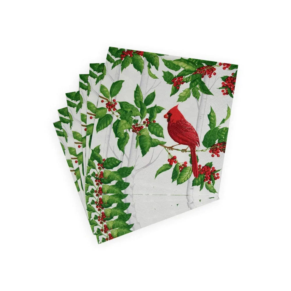 Holly And Songbirds White & Silver Luncheon Napkins - 20 Per Package - Marcel’s Culinary Experience