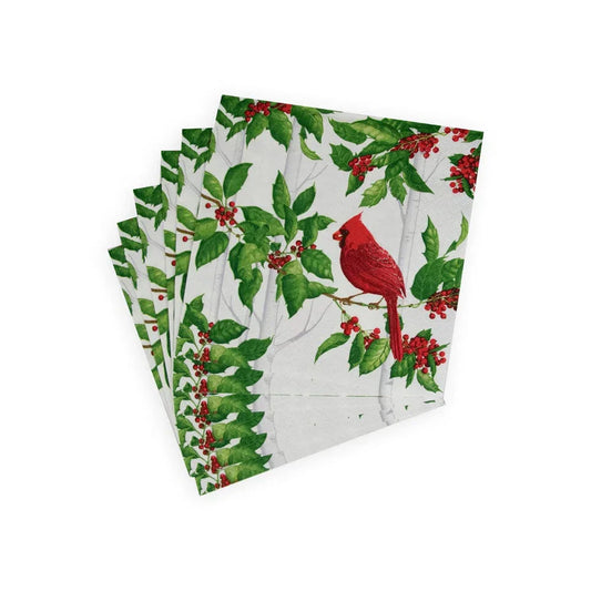 Holly And Songbirds White & Silver Luncheon Napkins - 20 Per Package - Marcel’s Culinary Experience