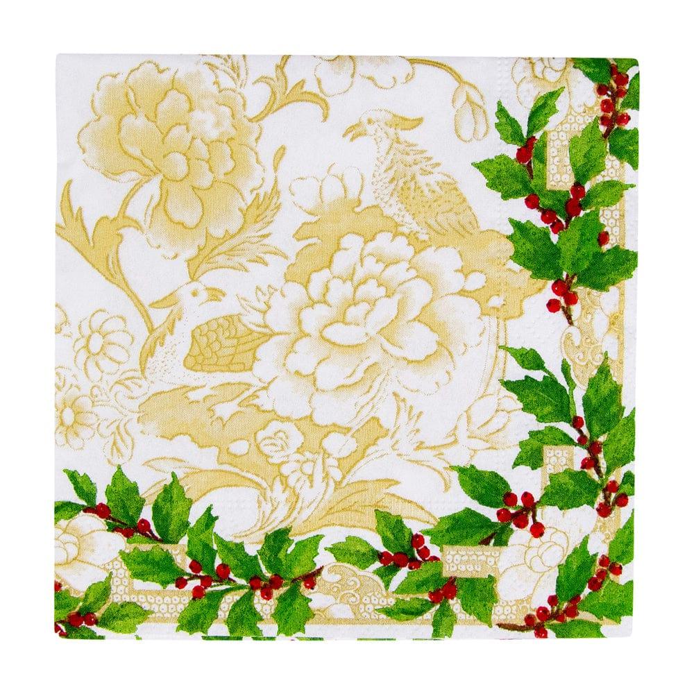 Holly Ceramic Ivory & Gold Cocktail Napkins - 20 Per Package - Marcel’s Culinary Experience