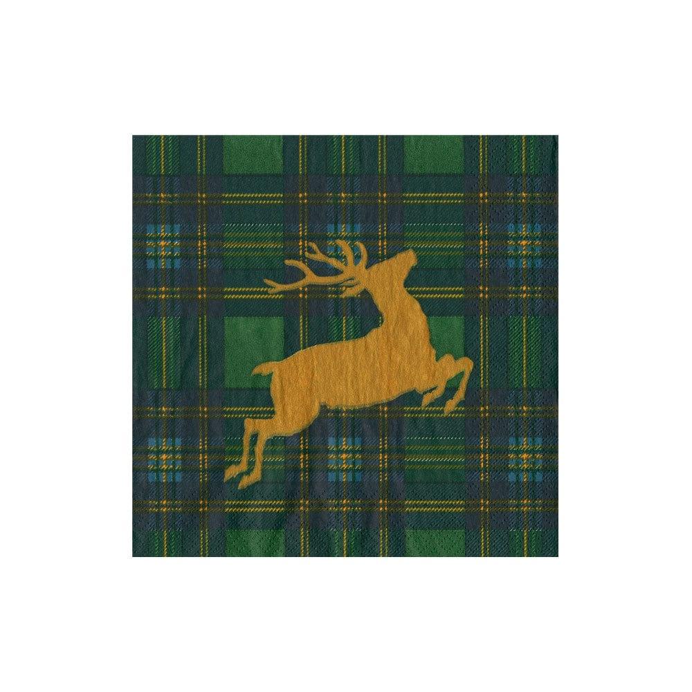 Reindeer Tartan Green Boxed Cocktail Napkins - includes 40 Boxed Cocktail Napkins - Marcel’s Culinary Experience