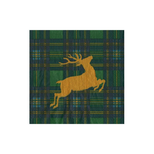 Reindeer Tartan Green Boxed Cocktail Napkins - includes 40 Boxed Cocktail Napkins - Marcel’s Culinary Experience