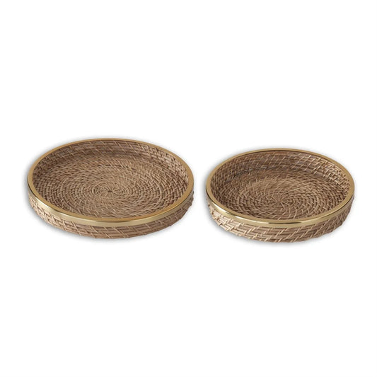 Round Rattan Trays w/Gold Metal Rim - Marcel’s Culinary Experience