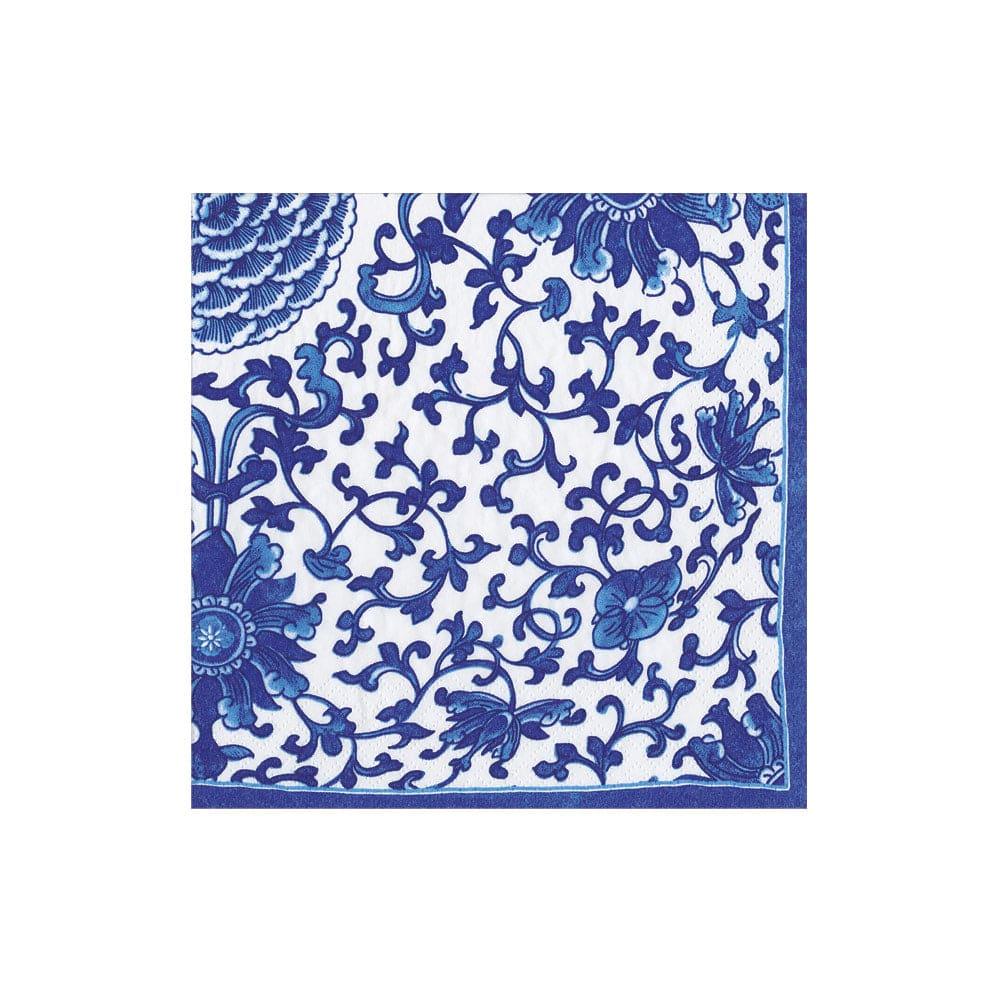 Caspari Indigo Garden Blue/White Paper Cocktail Napkins - 20 Per Package