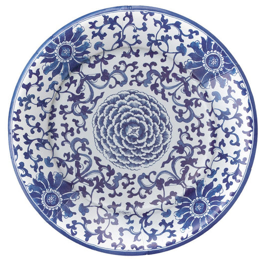 Caspari Indigo Garden Blue/White Paper Dinner Plates - 8 Per Package
