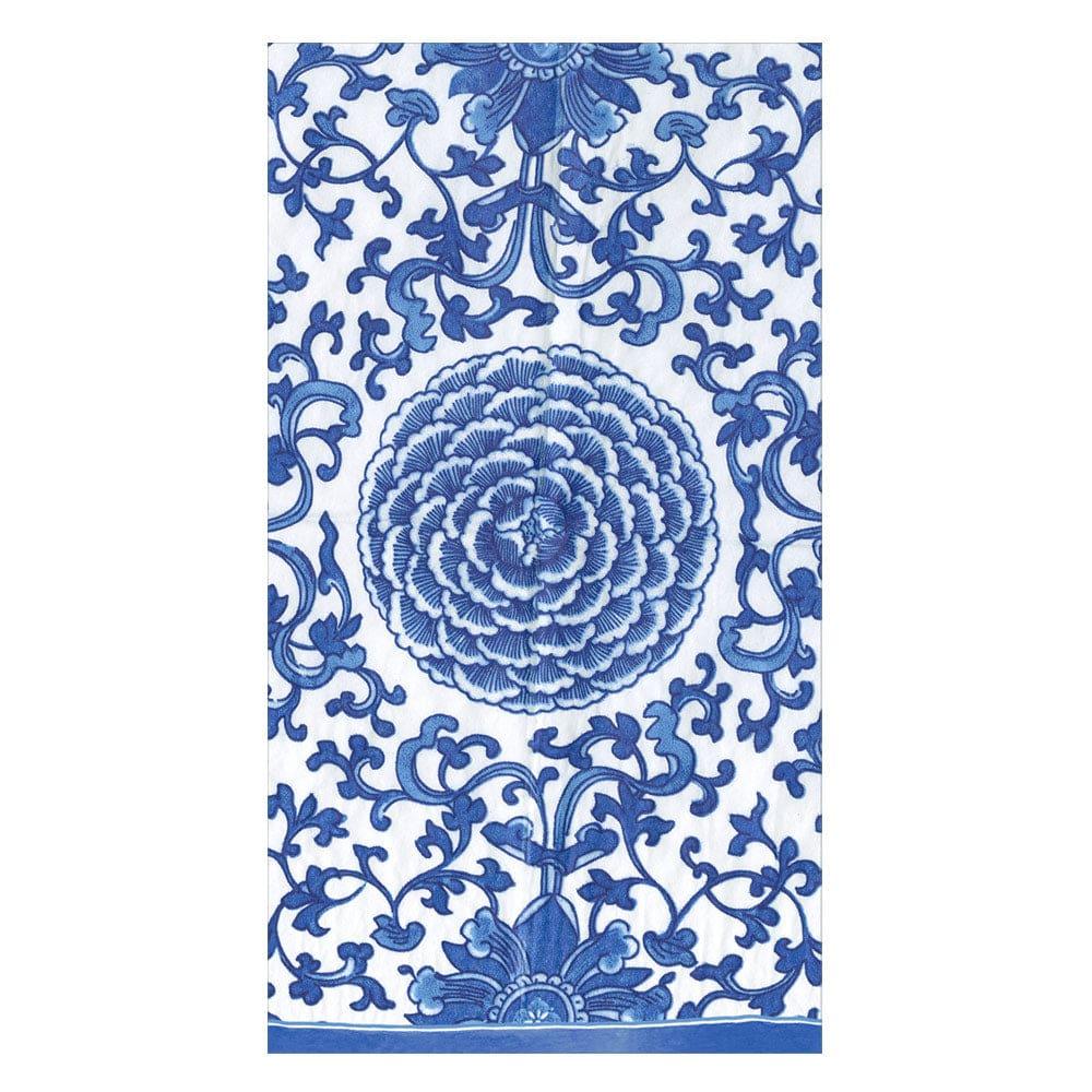 Caspari Indigo Garden Blue/White Guest Towel Napkins - 15 Per Package
