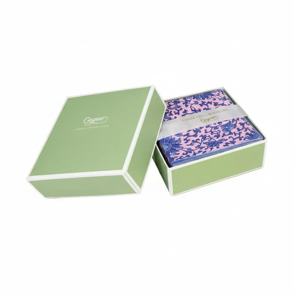 Caspari Indigo Garden Blue/Pink Boxed Cocktail Napkins - 40 Per Box