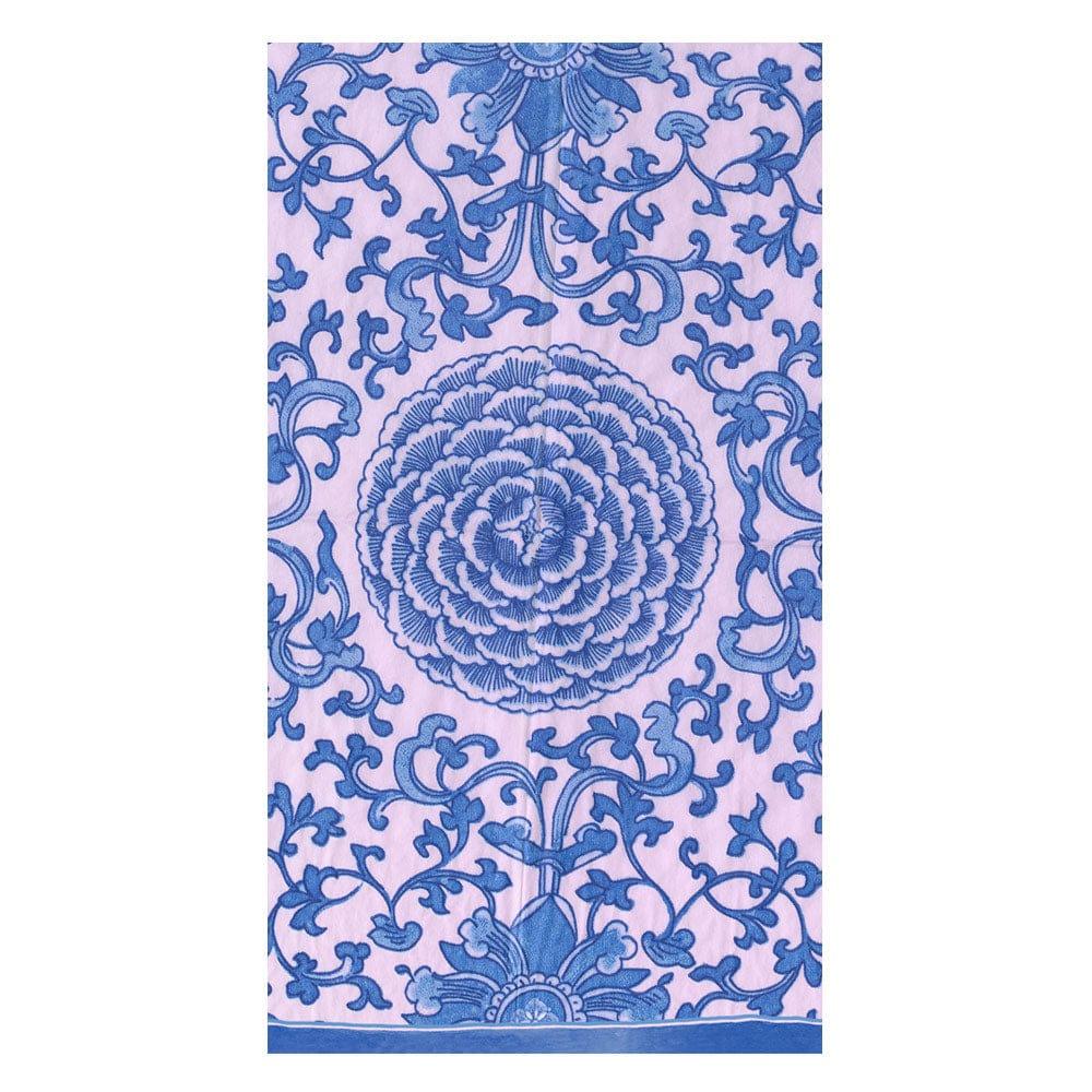 Caspari Indigo Garden Blue/Pink Guest Towel Napkins - 15 Per Package