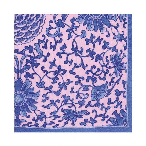 Caspari Indigo Garden Blue/Pink Paper Luncheon Napkins - 20 Per Package
