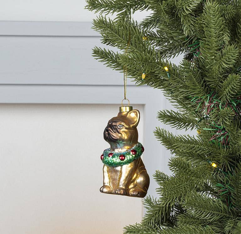 Hand-Painted Sitting Bulldog Christmas Ornament
