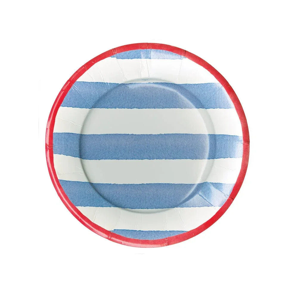 Caspari Cafe Stripe Blue/Red Salad/Dessert Plates - package of 8