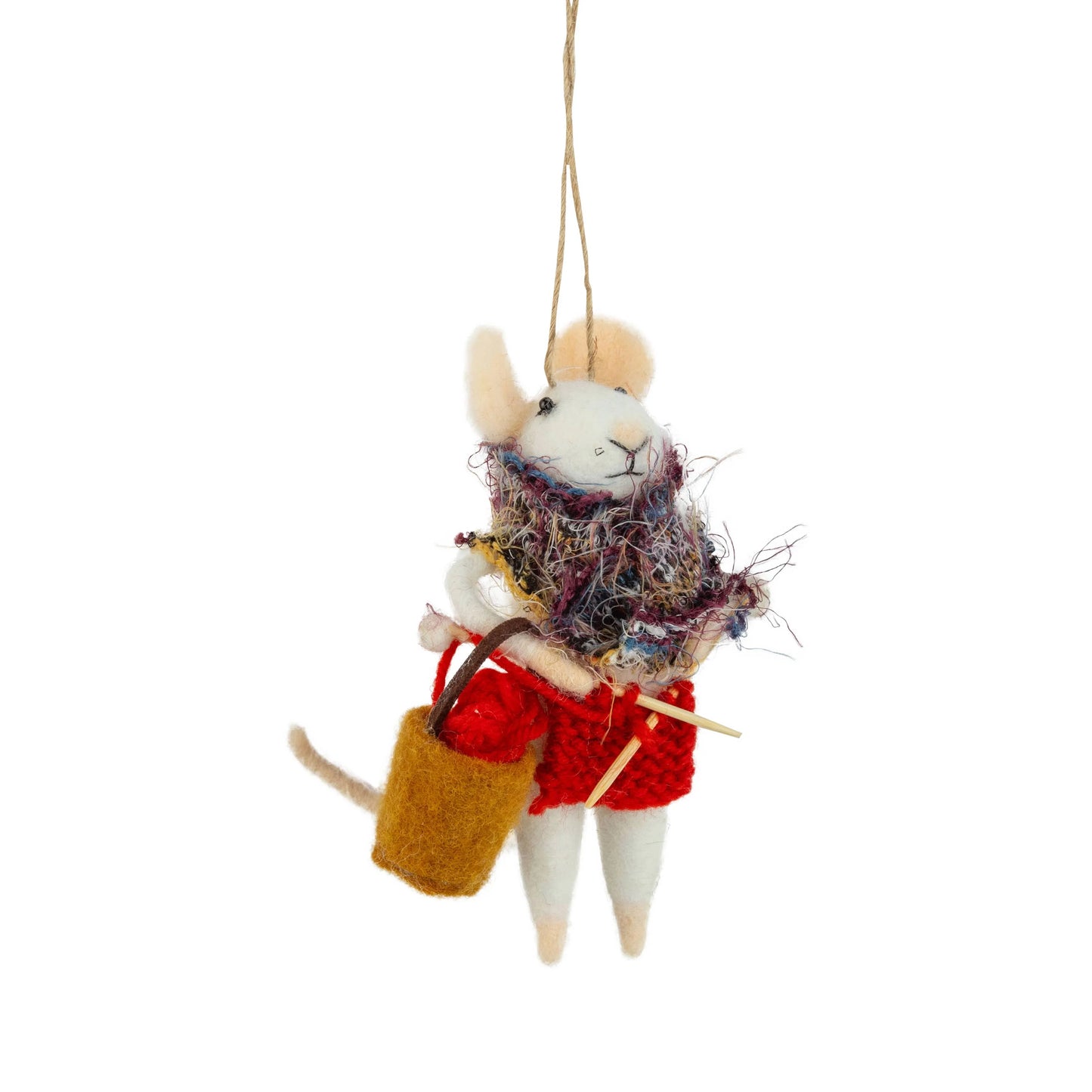 Felt mouse ornament with knitting bag,4.5in - Marcel’s Culinary Experience