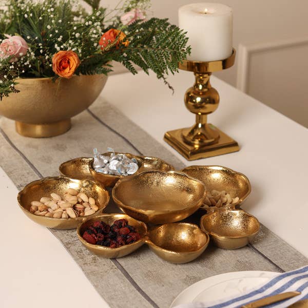 Gold Textured Aluminum 9-Bowl Cluster Platter, 16 in