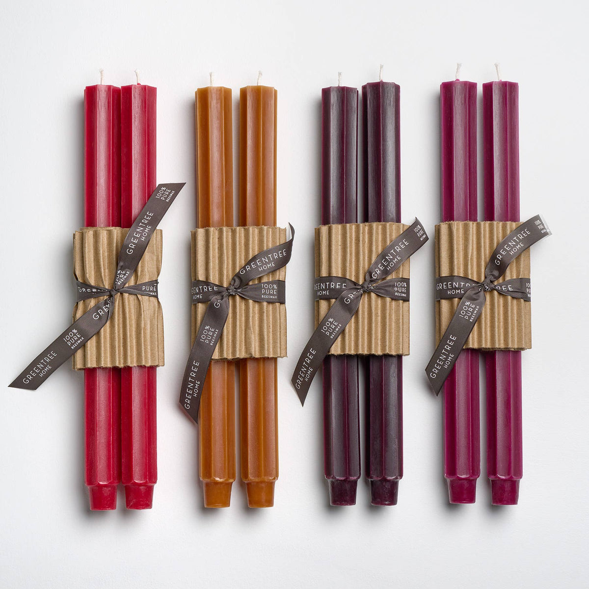 Greentree Home Fluted Church Taper Handmade Beeswax Candles 12"