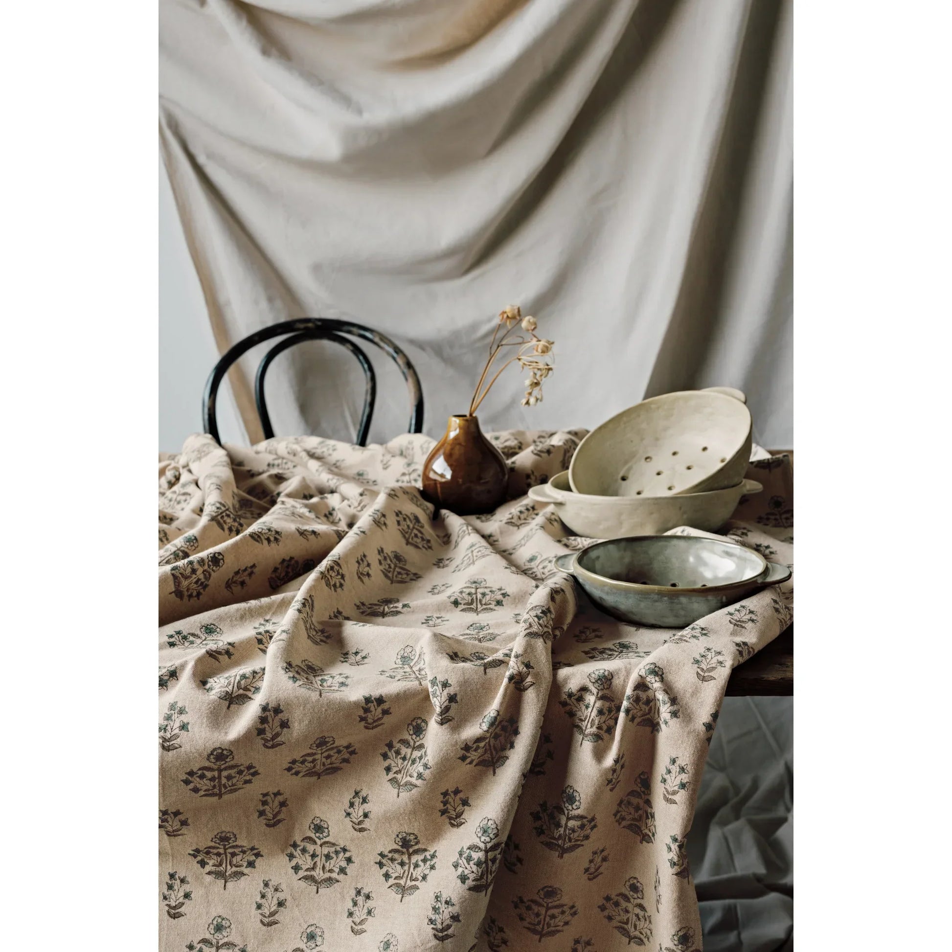 Salvia Block Print Tablecloth 60 x 90 Inches - Marcel’s Culinary Experience