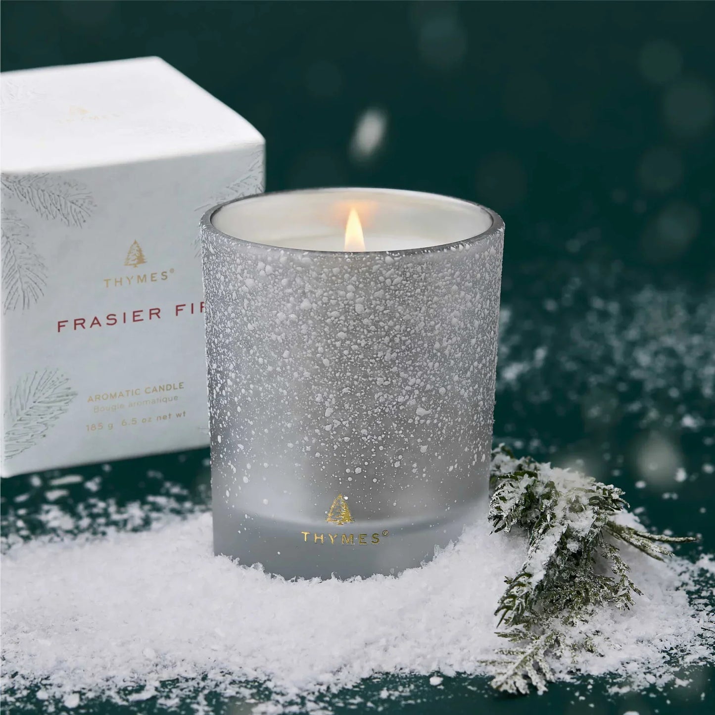 Thymes Frasier Fir Flocked 6.5 oz Poured Candle - Marcel’s Culinary Experience