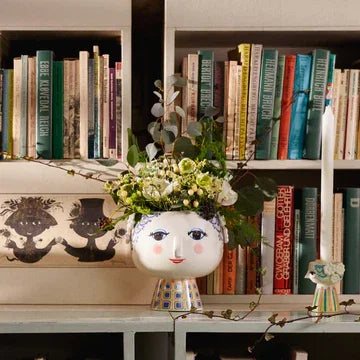 Bjørn Wiinblad Eva Flower Pot on Base, Blue, H: 8.3" - Marcel’s Culinary Experience