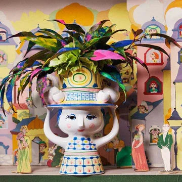 Bjørn Wiinblad Lady with Hat Vase, Blue, H: 8.1" - Marcel’s Culinary Experience