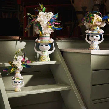 Bjørn Wiinblad Lady with Hat Vase, Blue, H: 8.1" - Marcel’s Culinary Experience