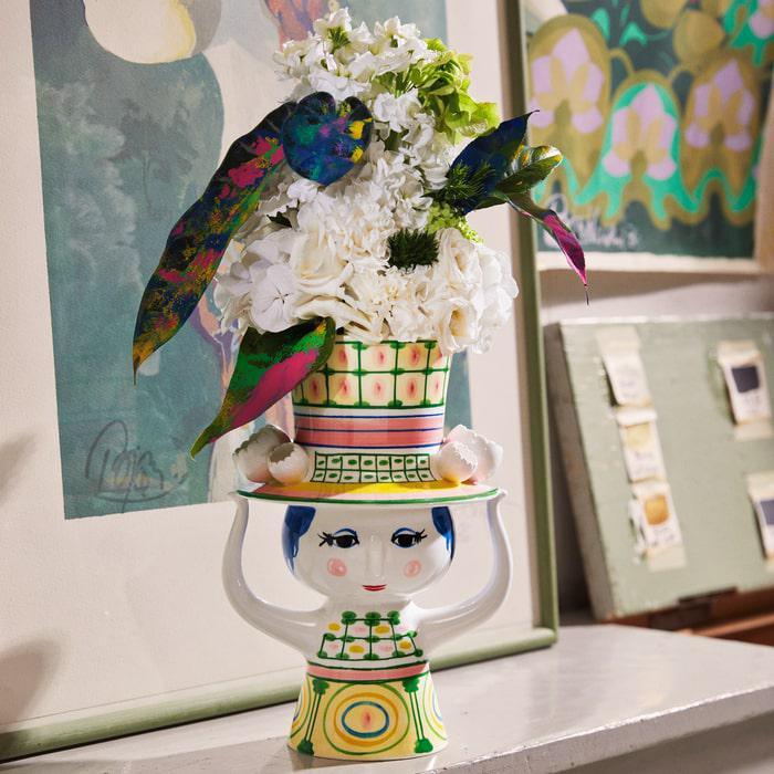 Bjørn Wiinblad Lady with Hat Vase, Green, H: 9.6'' - Marcel’s Culinary Experience